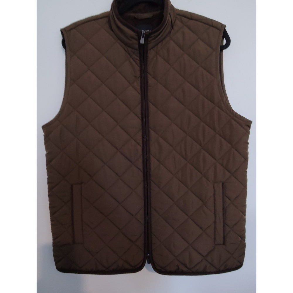 Tahari Quilted Puffer Vest Chocolate Brown Fleece Lined Mock Neck H506417M M